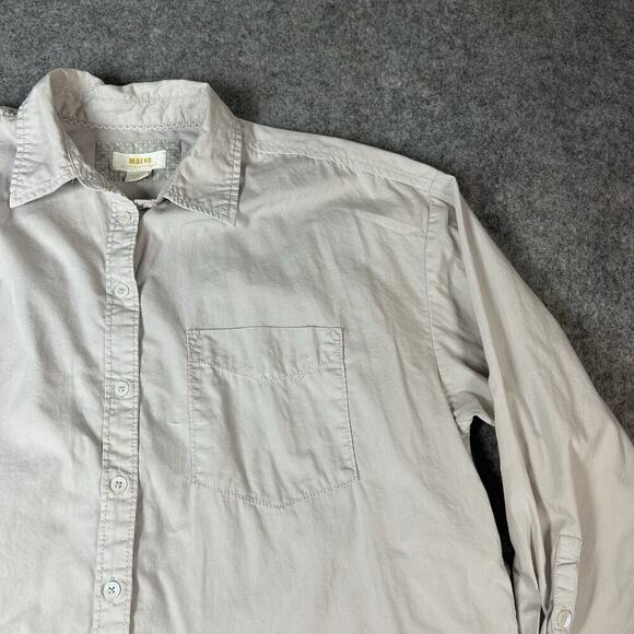 Maeve Anthropologie Shirt Womens Medium Button Down Cotton Rounded High Low Gray - Picture 2 of 9